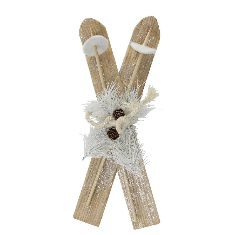 12.5" Winter's Beauty Brown Ski with White Pine Sprigs Christmas Decoration