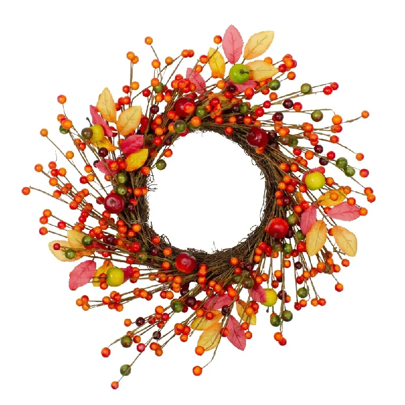 Berries and Apples Fall Harvest Artificial Twig Wreath - 18 inch Unlit - N/A