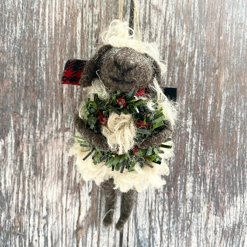 Festive Sheep with Wreath and Scarf